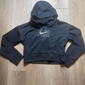 Nike Girl's NSW Air Crop Hoodie Black White Logo Medium NEW
